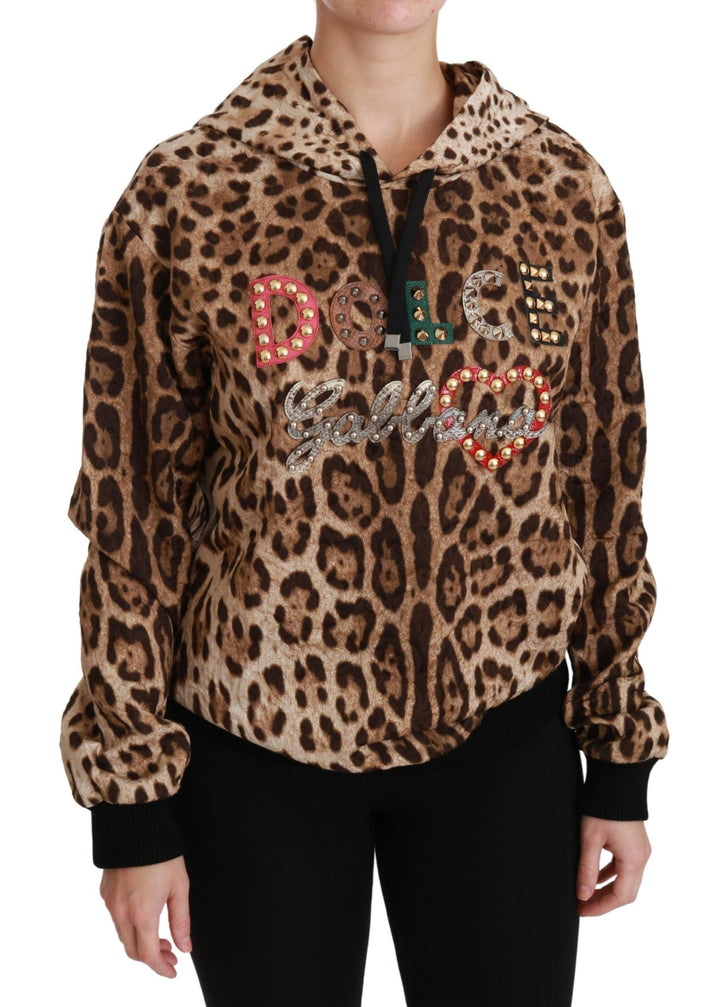 Women’s Dolce &amp; Gabbana Brown Hooded Studded Ayers Leopard Sweater