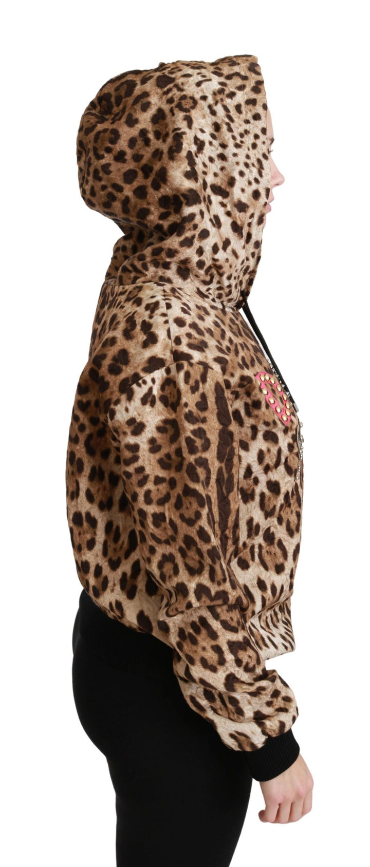 Women’s Dolce &amp; Gabbana Brown Hooded Studded Ayers Leopard Sweater