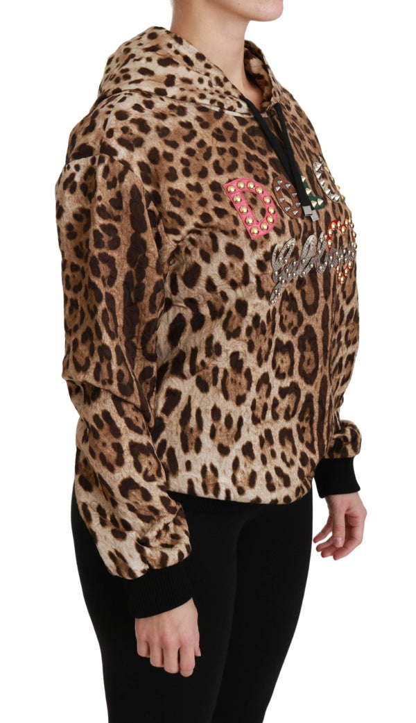 Women’s Dolce & Gabbana Brown Hooded Studded Ayers Leopard Sweater