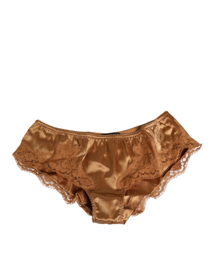 Women’s Dolce &amp; Gabbana Brown Lace Silk Satin Slip Panties Underwear