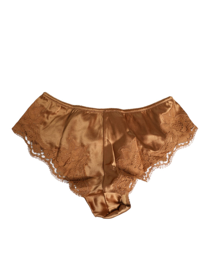 Women’s Dolce &amp; Gabbana Brown Lace Silk Satin Slip Panties Underwear
