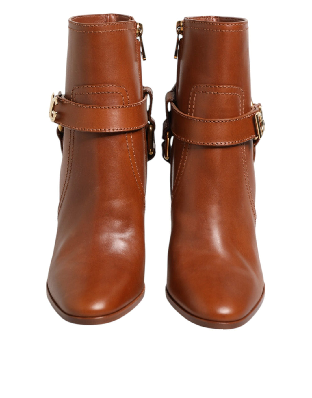 Women’s Dolce & Gabbana Brown Leather Dg Logo Buckle Ankle Boots Shoes