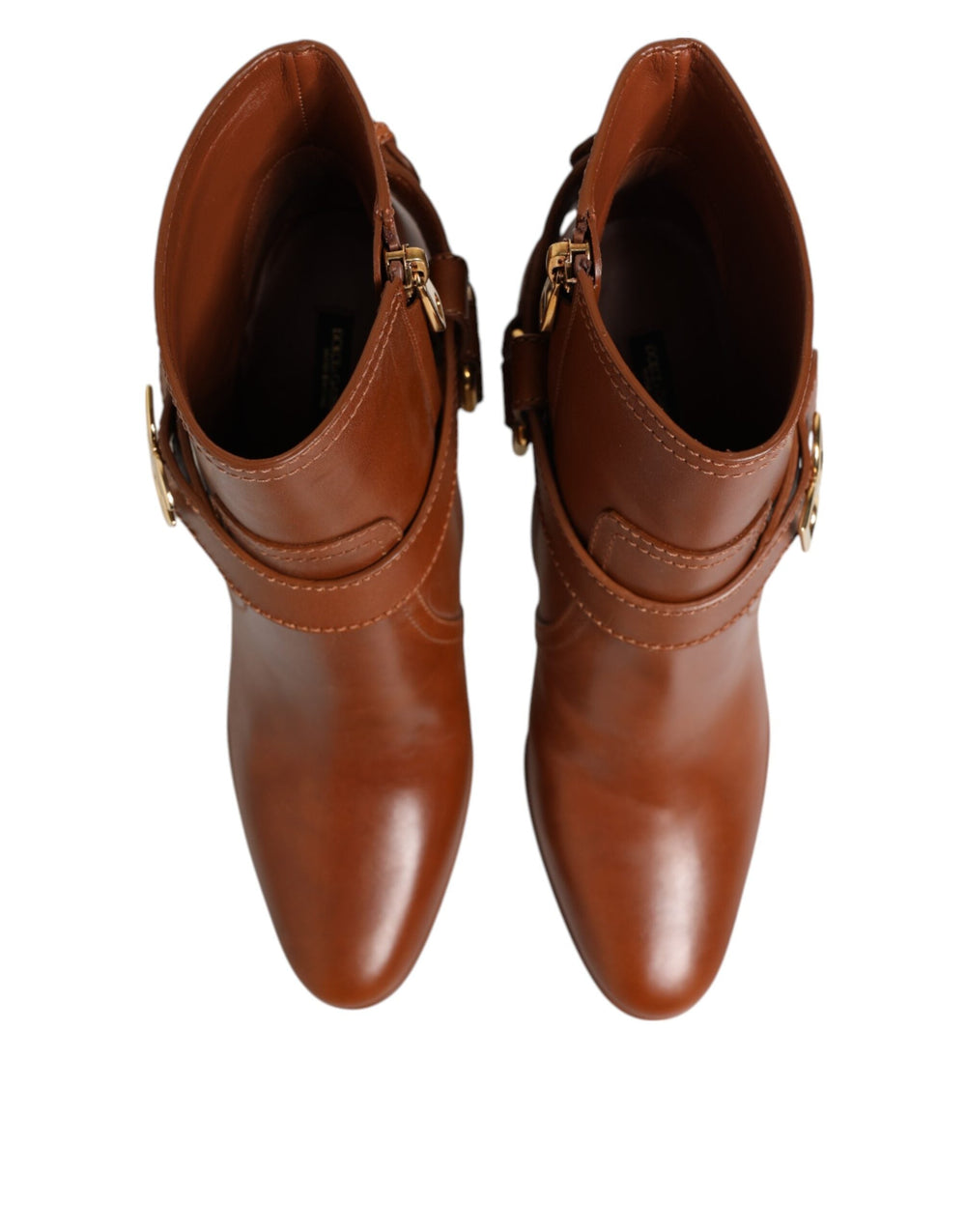 Women’s Dolce & Gabbana Brown Leather Dg Logo Buckle Ankle Boots Shoes