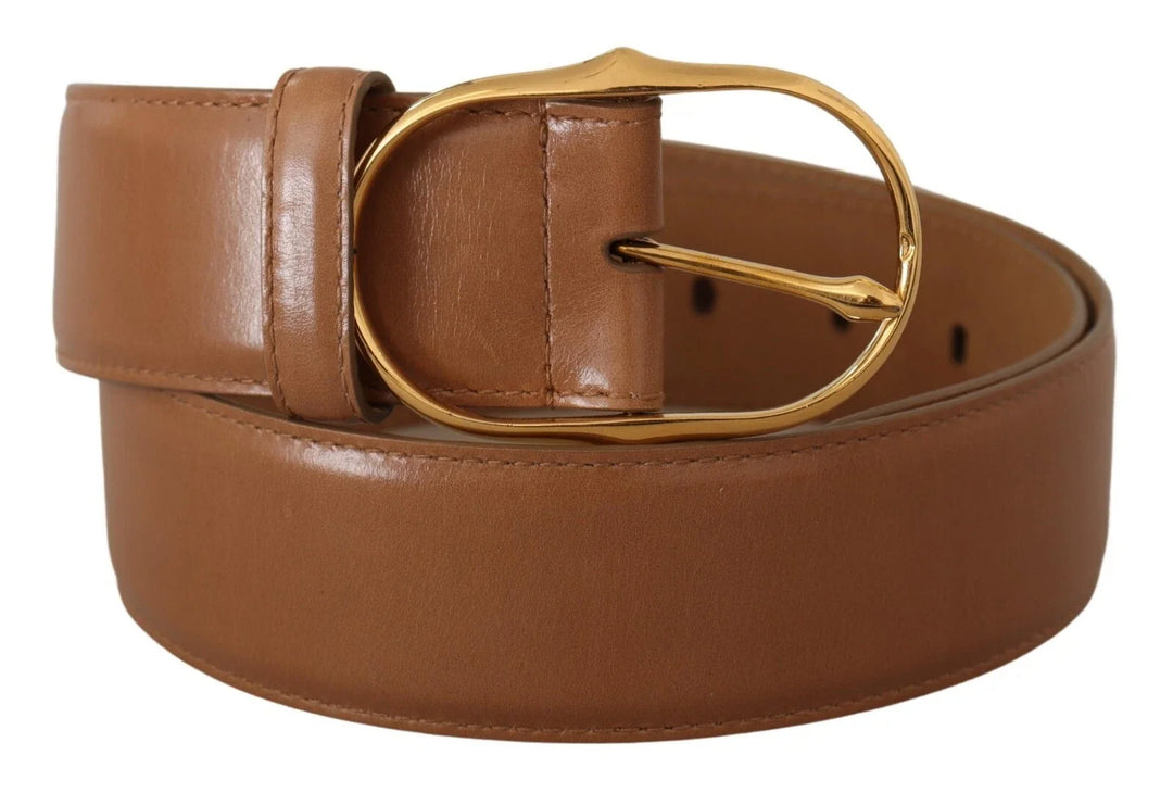 Women’s Dolce &amp; Gabbana Brown Leather Gold Metal Oval Buckle Belt