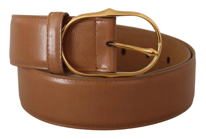 Women’s Dolce &amp; Gabbana Brown Leather Gold Metal Oval Buckle Belt