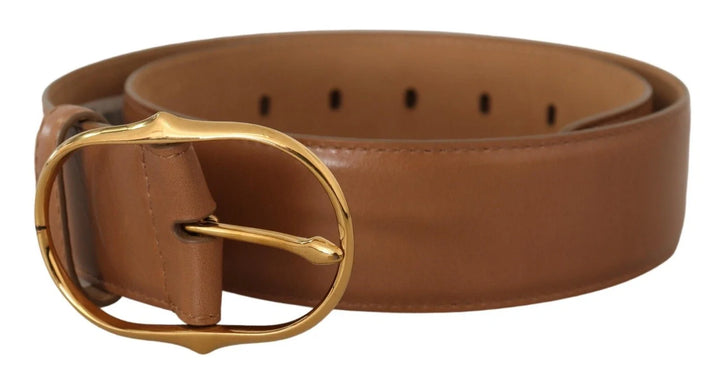 Women’s Dolce &amp; Gabbana Brown Leather Gold Metal Oval Buckle Belt