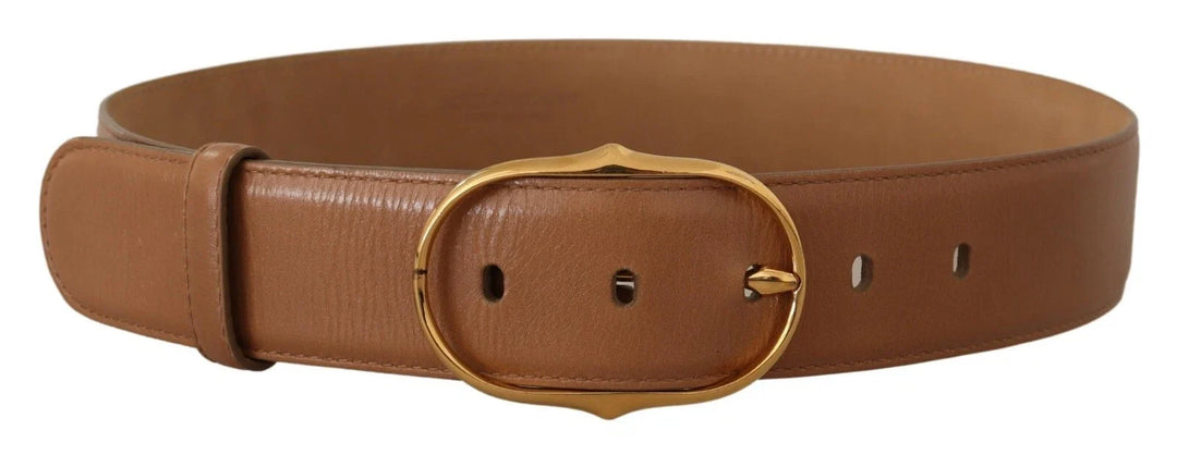 Women’s Dolce &amp; Gabbana Brown Leather Gold Metal Oval Buckle Belt