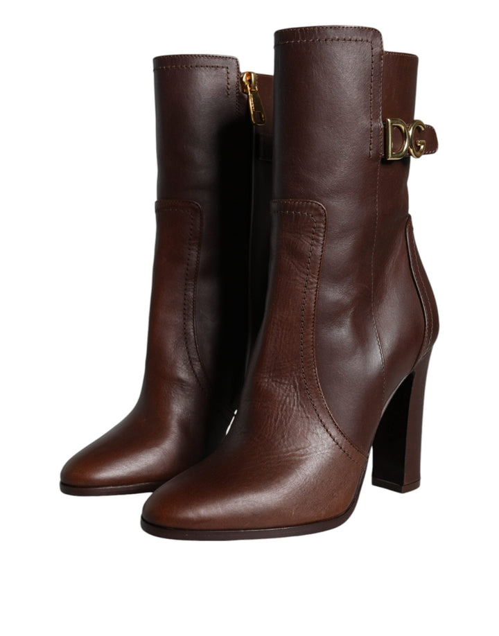 Women’s Dolce &amp; Gabbana Brown Leather Heels Mid Calf Boots Shoes