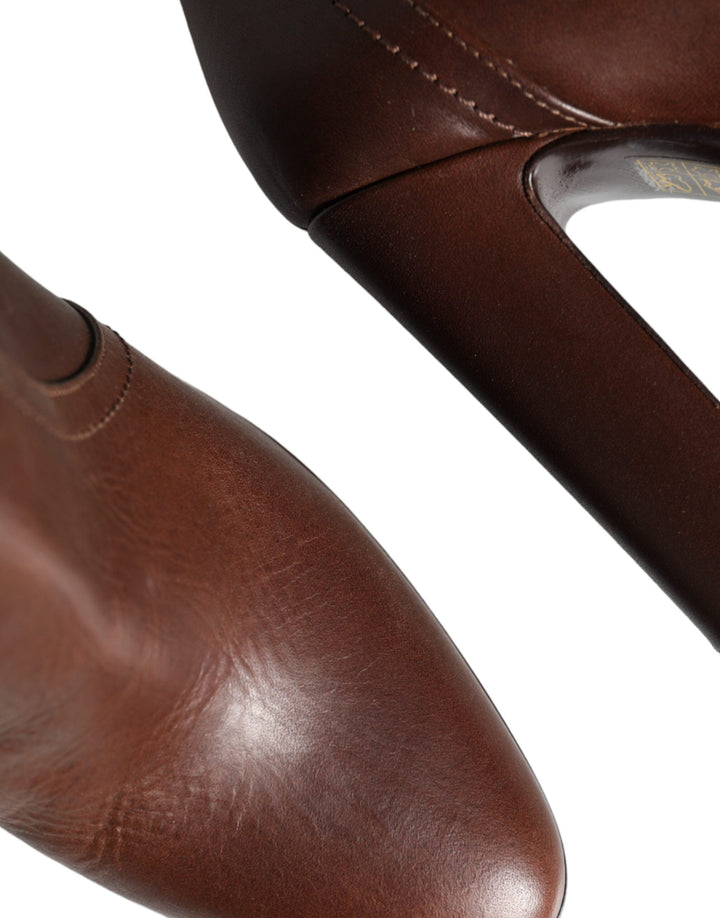 Women’s Dolce &amp; Gabbana Brown Leather Heels Mid Calf Boots Shoes