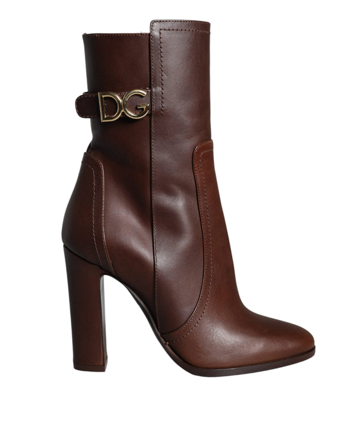 Women’s Dolce &amp; Gabbana Brown Leather Heels Mid Calf Boots Shoes