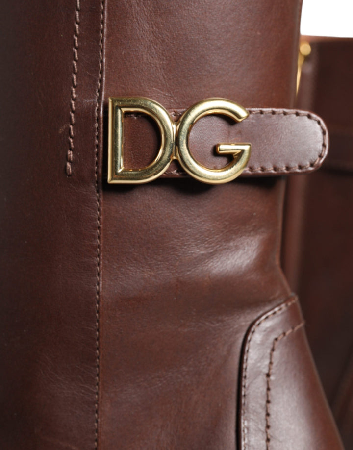 Women’s Dolce &amp; Gabbana Brown Leather Heels Mid Calf Boots Shoes