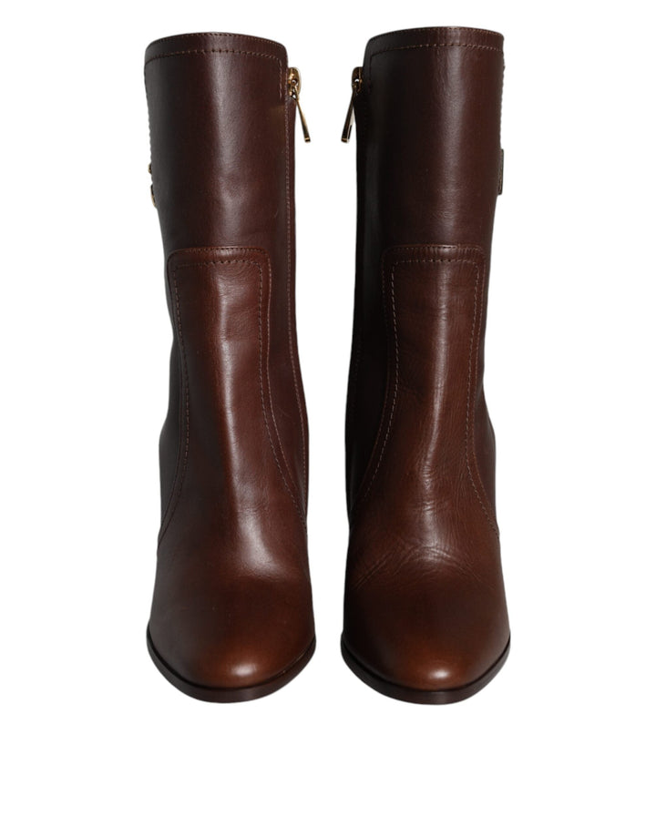 Women’s Dolce &amp; Gabbana Brown Leather Heels Mid Calf Boots Shoes