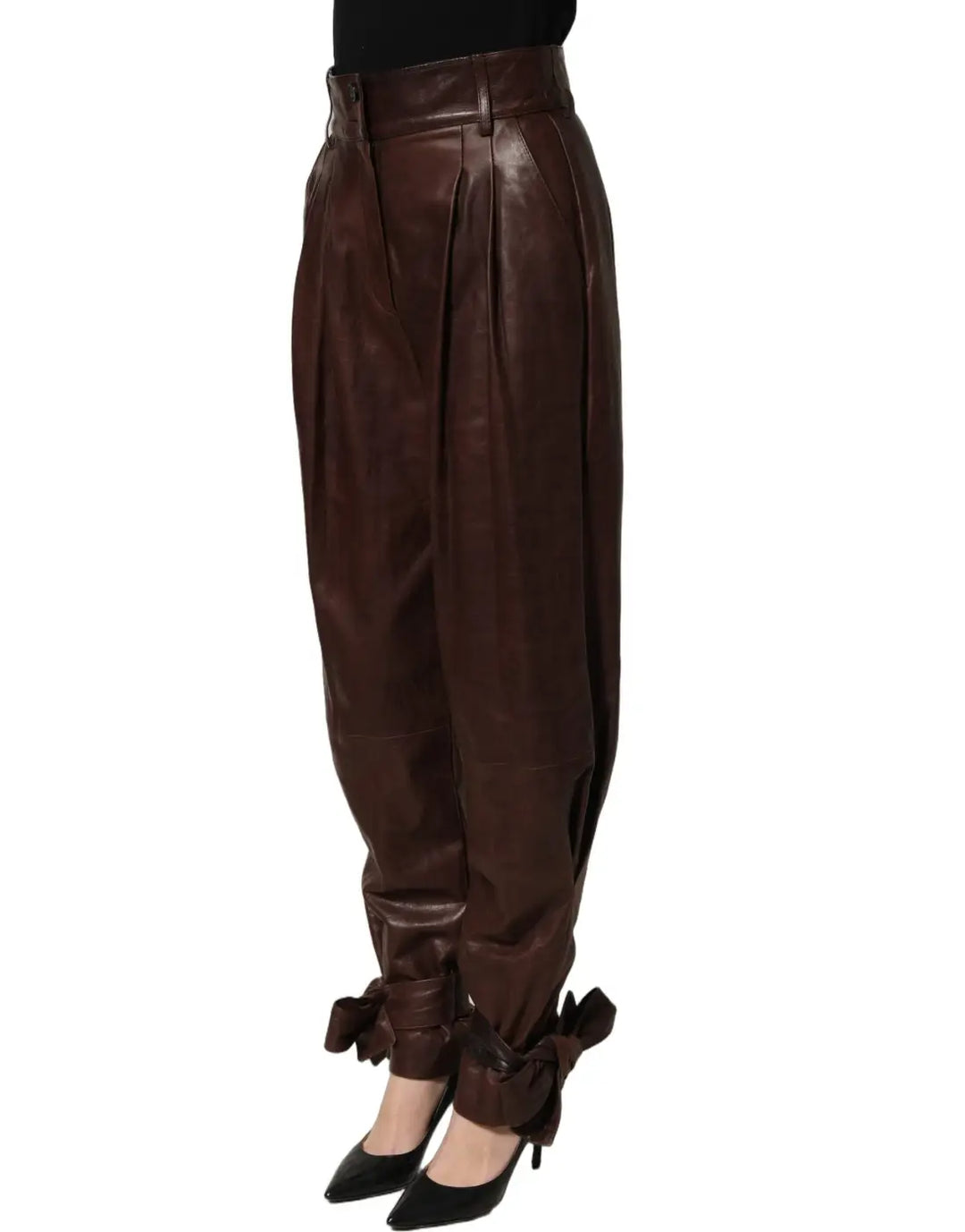 Women’s Dolce &amp; Gabbana Brown Leather High Waist Tapered Leg Pants
