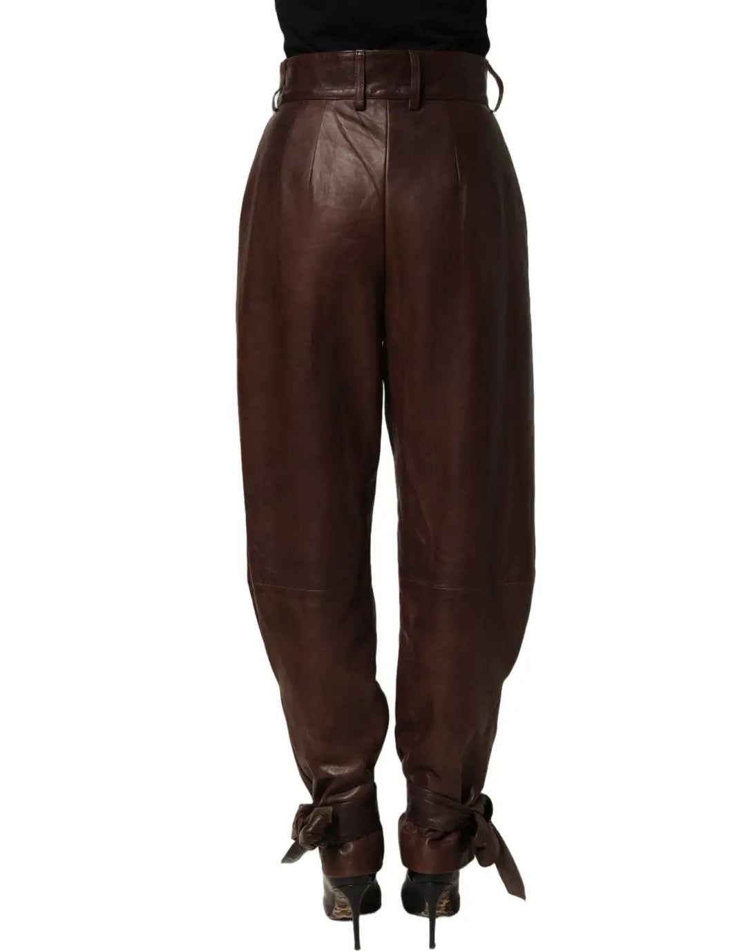 Women’s Dolce &amp; Gabbana Brown Leather High Waist Tapered Leg Pants