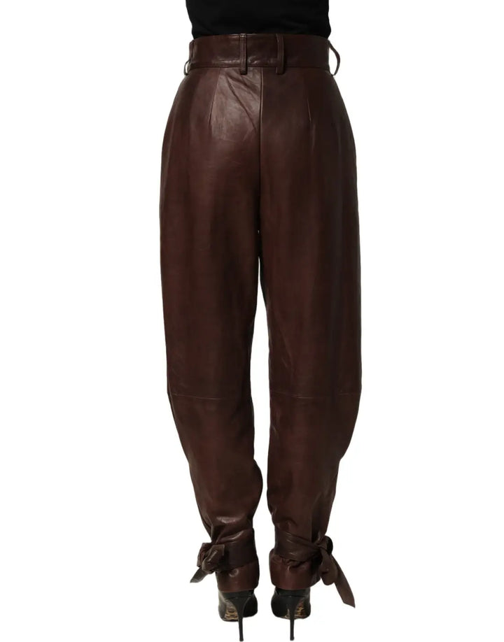 Women’s Dolce &amp; Gabbana Brown Leather High Waist Tapered Leg Pants