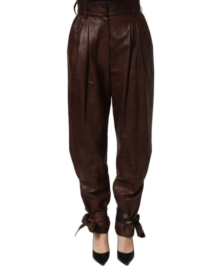 Women’s Dolce &amp; Gabbana Brown Leather High Waist Tapered Leg Pants