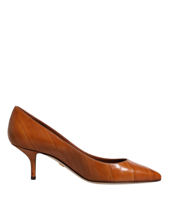 Women’s Dolce &amp; Gabbana Brown Leather Kitten Heels Pumps Shoes