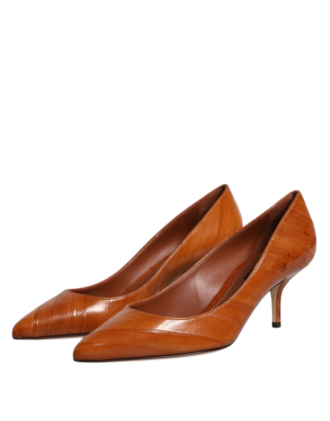 Women’s Dolce &amp; Gabbana Brown Leather Kitten Heels Pumps Shoes