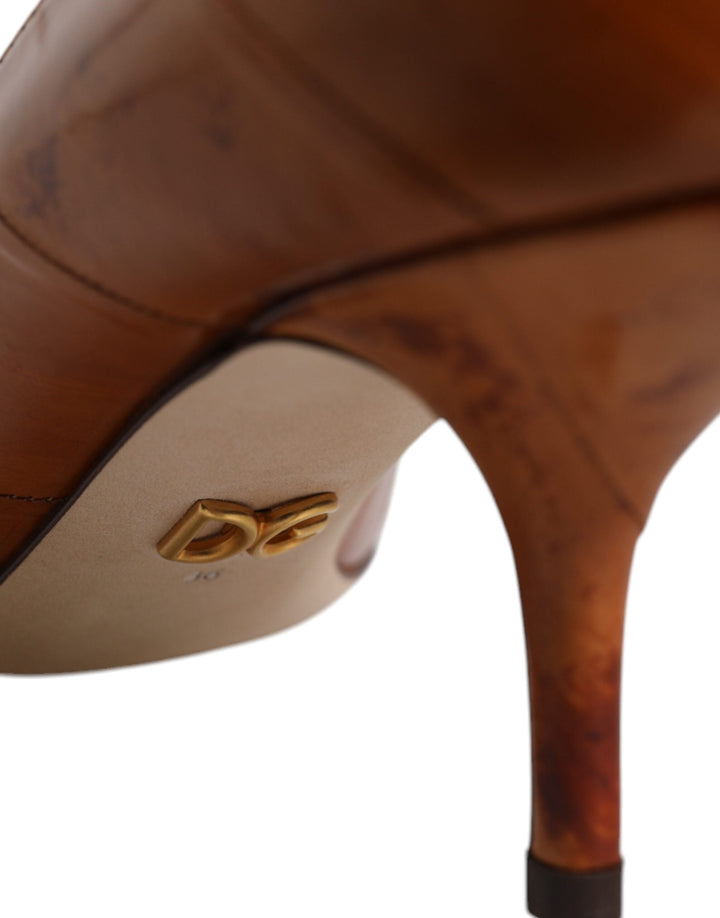 Women’s Dolce &amp; Gabbana Brown Leather Kitten Heels Pumps Shoes