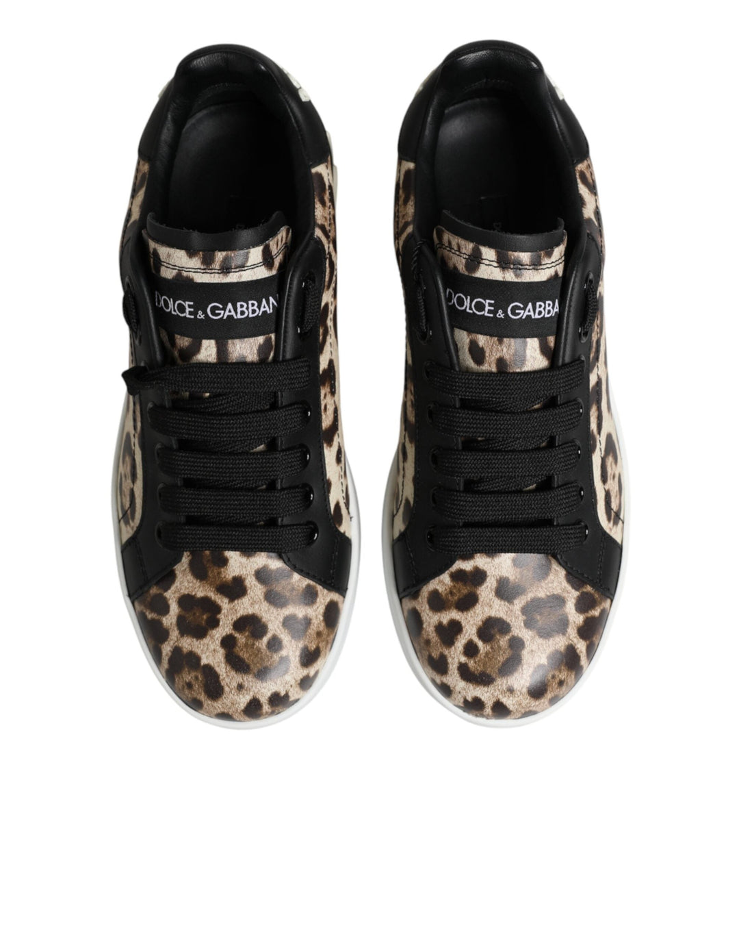 Dolce &amp; Gabbana Brown Leather Leopard Low Top Sneakers Shoes