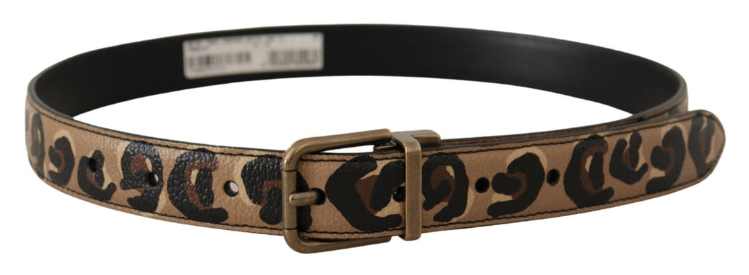 Women’s Dolce &amp; Gabbana Brown Leather Leopard Print Bronze Metal Buckle Belt