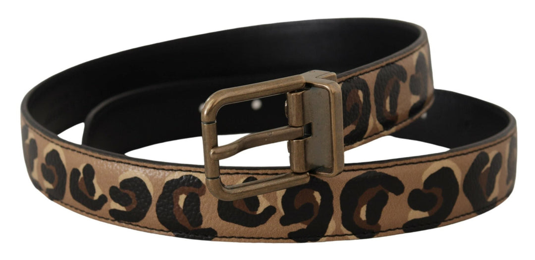 Women’s Dolce &amp; Gabbana Brown Leather Leopard Print Bronze Metal Buckle Belt