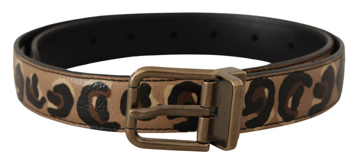 Women’s Dolce &amp; Gabbana Brown Leather Leopard Print Bronze Metal Buckle Belt