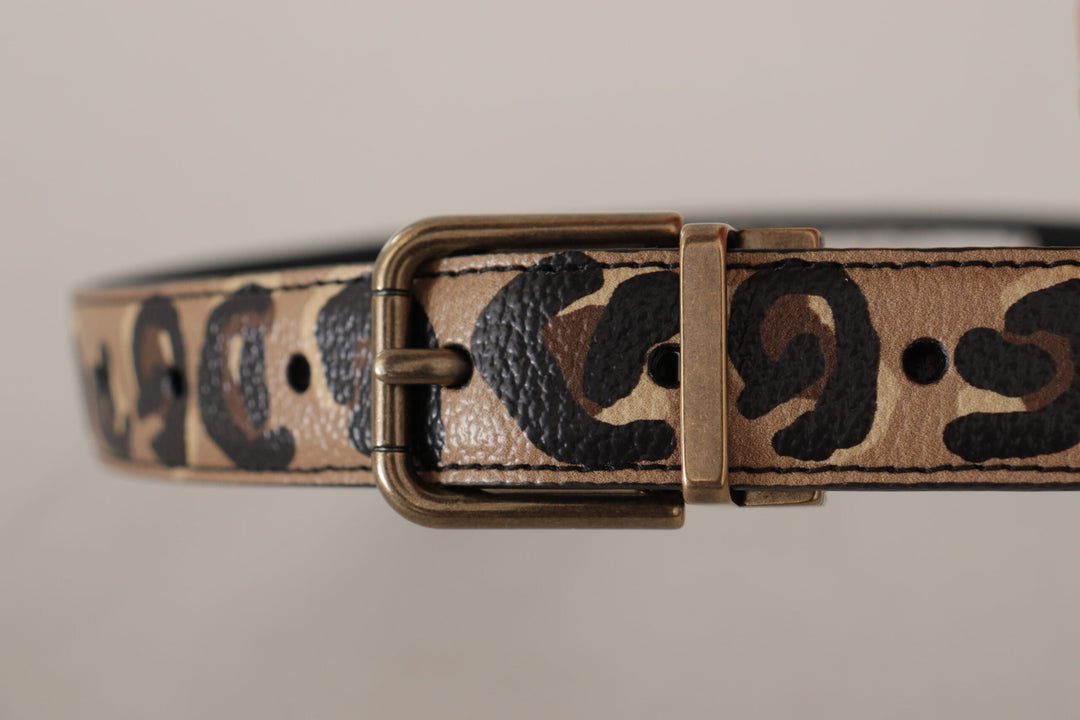 Women’s Dolce &amp; Gabbana Brown Leather Leopard Print Bronze Metal Buckle Belt