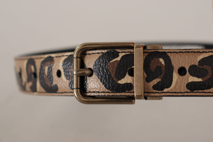 Women’s Dolce &amp; Gabbana Brown Leather Leopard Print Bronze Metal Buckle Belt