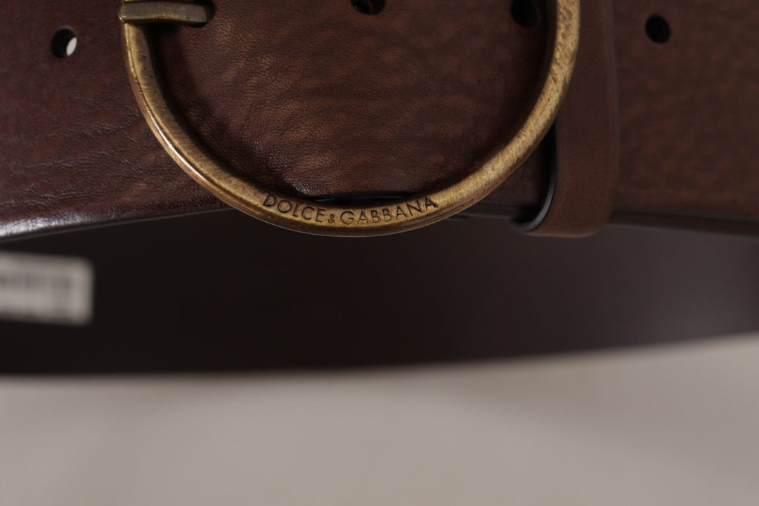 Women’s Dolce &amp; Gabbana Brown Leather Wide Waist Logo Metal Round Buckle Belt