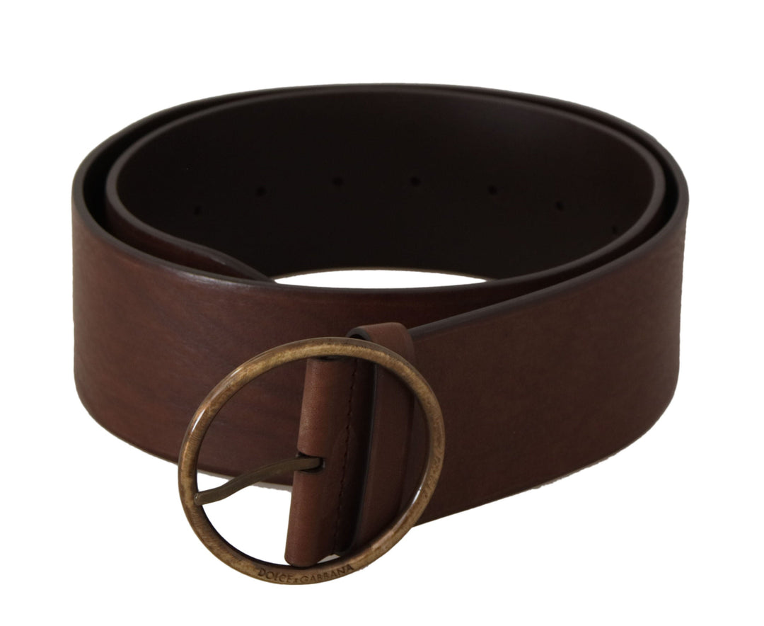 Women’s Dolce &amp; Gabbana Brown Leather Wide Waist Logo Metal Round Buckle Belt