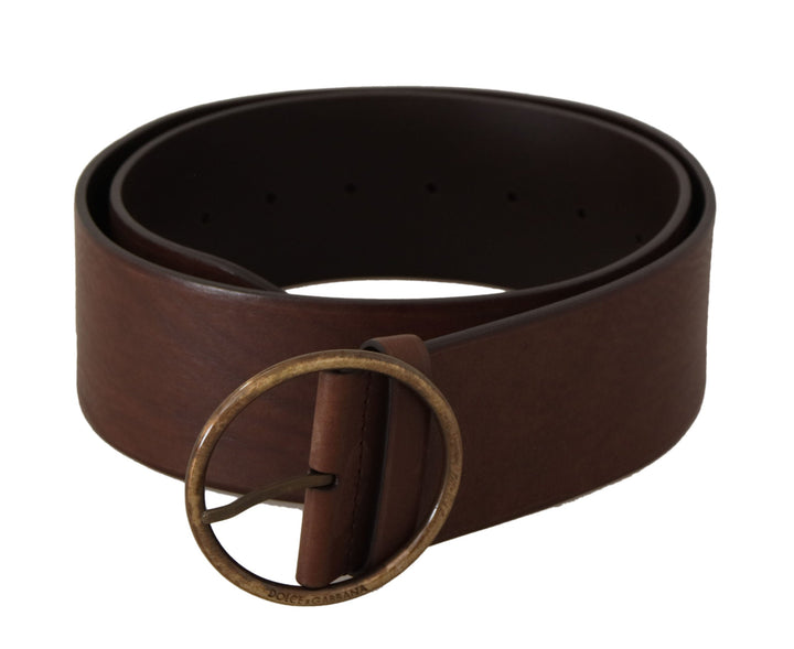 Women’s Dolce &amp; Gabbana Brown Leather Wide Waist Logo Metal Round Buckle Belt