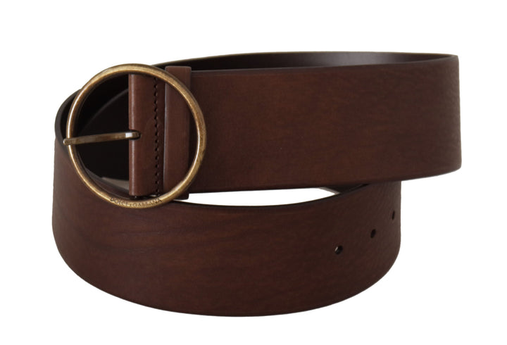 Women’s Dolce &amp; Gabbana Brown Leather Wide Waist Logo Metal Round Buckle Belt