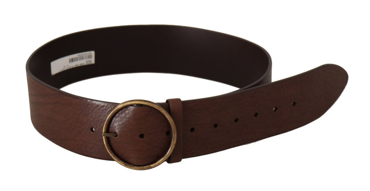 Women’s Dolce &amp; Gabbana Brown Leather Wide Waist Logo Metal Round Buckle Belt