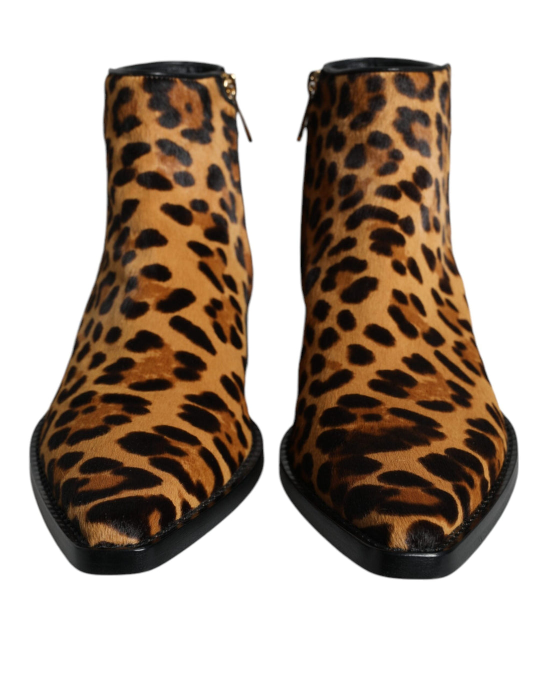 Women’s Dolce &amp; Gabbana Brown Leopard Calf Fur Ankle Boots Shoes