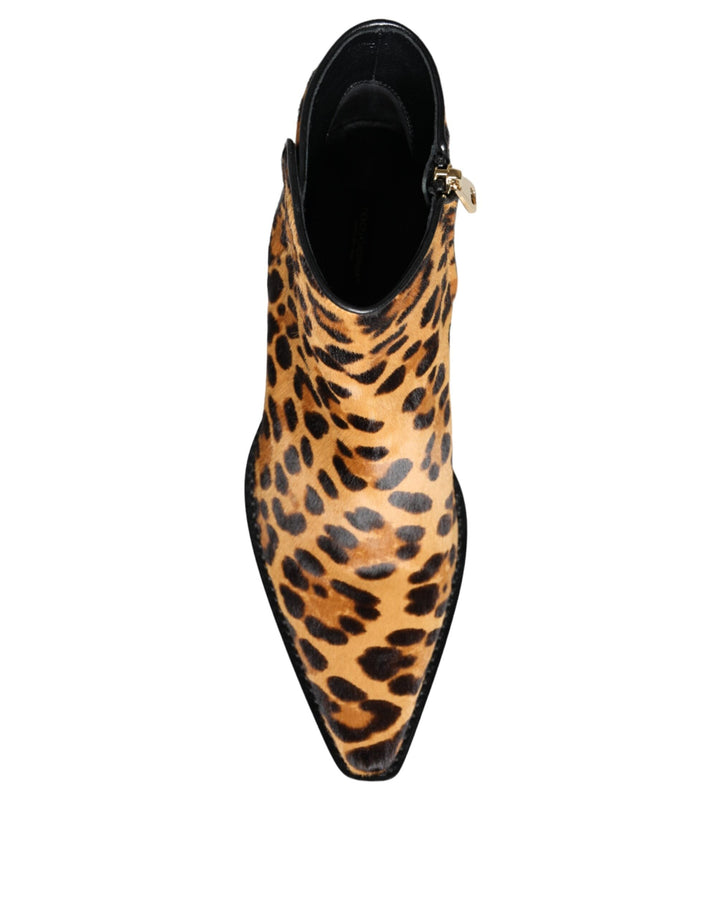 Women’s Dolce &amp; Gabbana Brown Leopard Calf Fur Ankle Boots Shoes