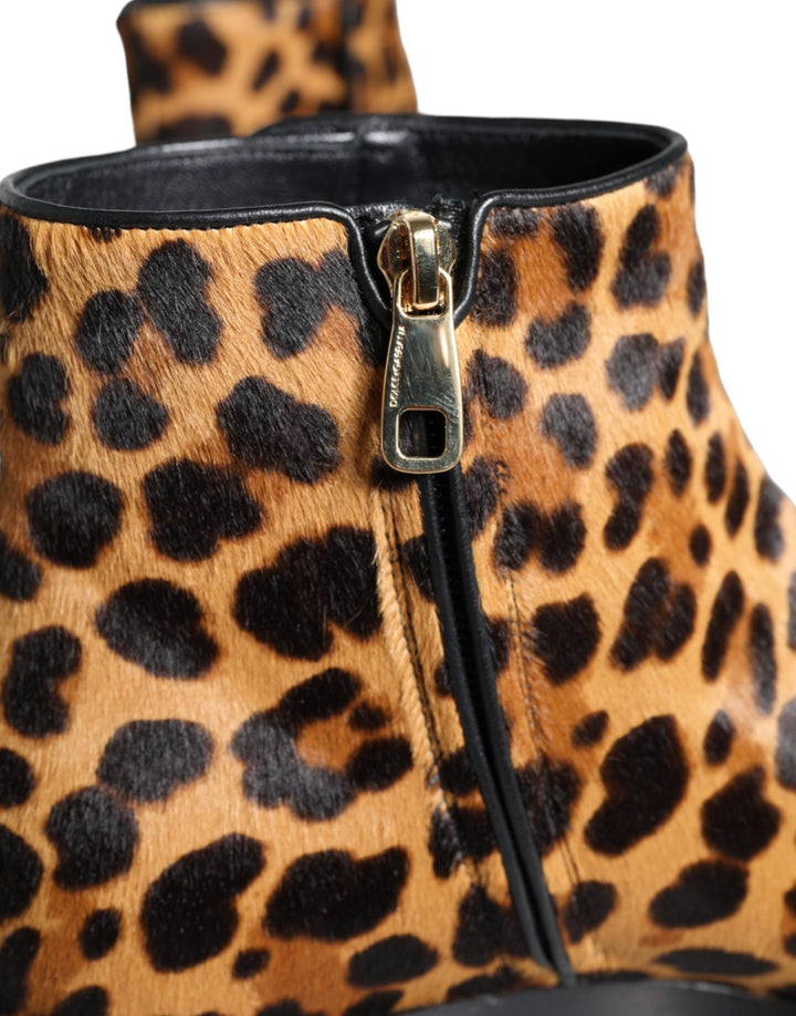 Women’s Dolce &amp; Gabbana Brown Leopard Calf Fur Ankle Boots Shoes