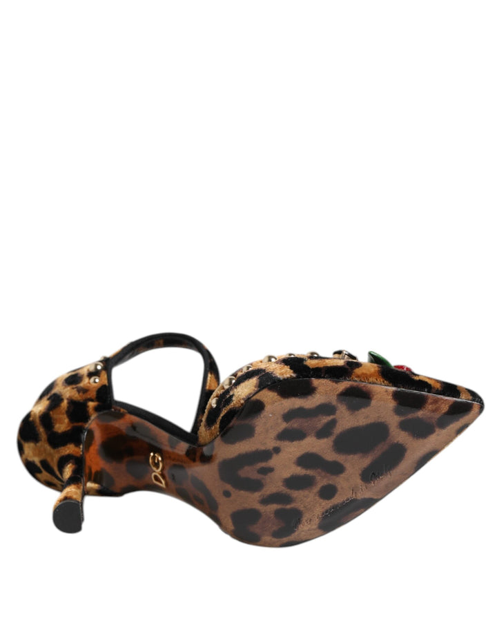 Women’s Dolce &amp; Gabbana Brown Leopard Crystal Roses Pumps Shoes