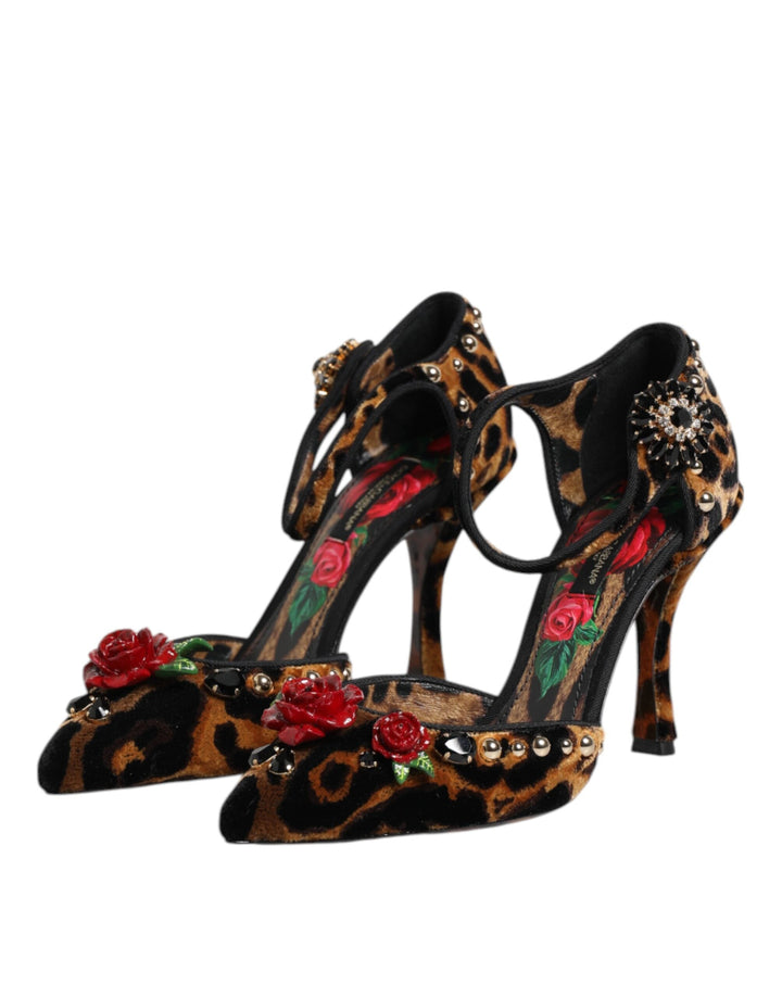 Women’s Dolce &amp; Gabbana Brown Leopard Crystal Roses Pumps Shoes