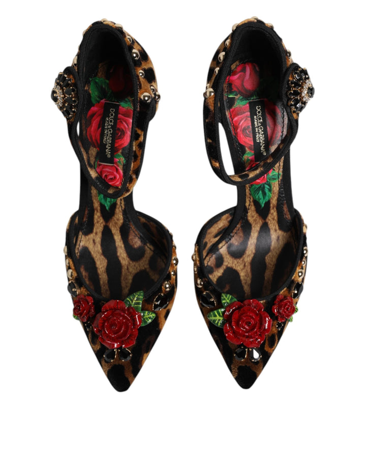 Women’s Dolce &amp; Gabbana Brown Leopard Crystal Roses Pumps Shoes