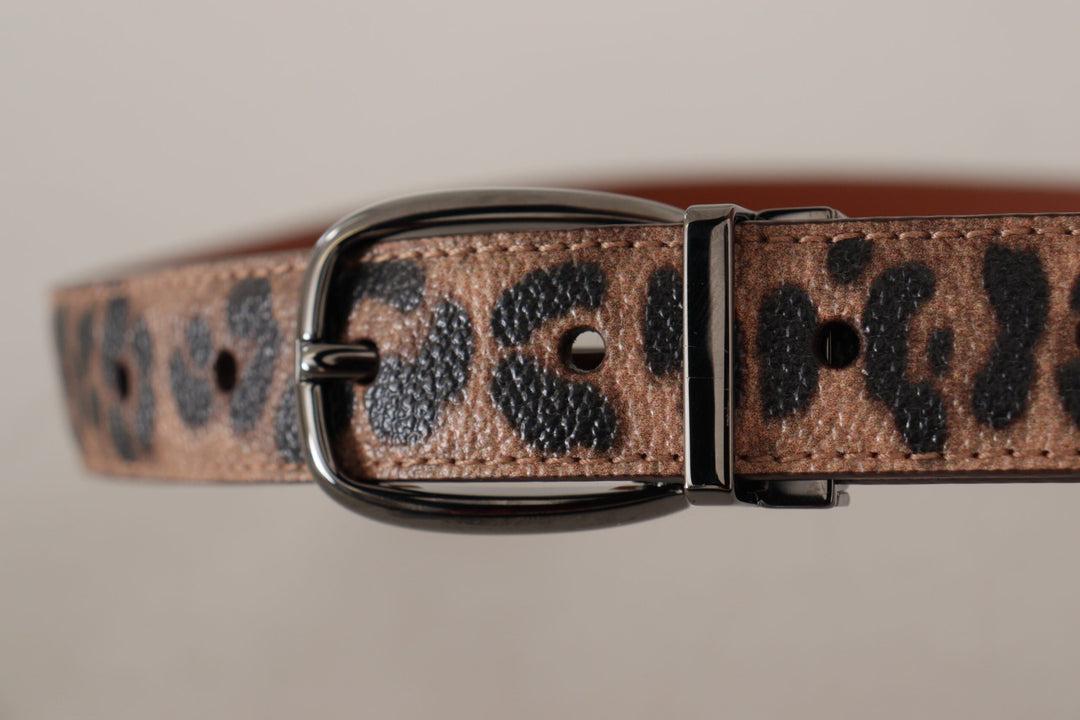 Women’s Dolce &amp; Gabbana Brown Leopard Embossed Leather Buckle Belt