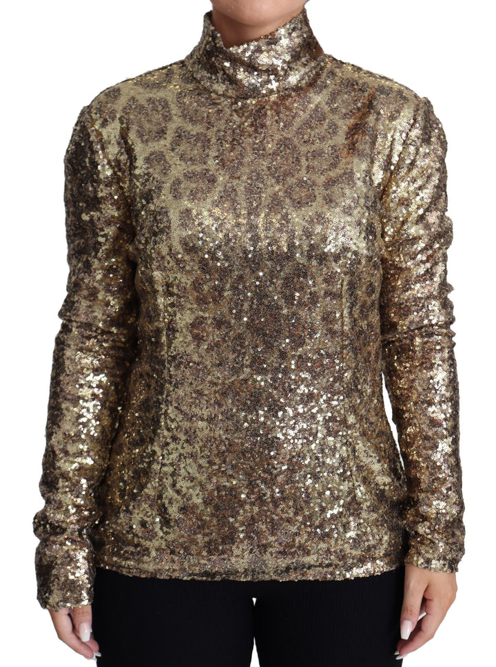 Women’s Dolce &amp; Gabbana Brown Leopard Fit Turtleneck Sequin Sweater