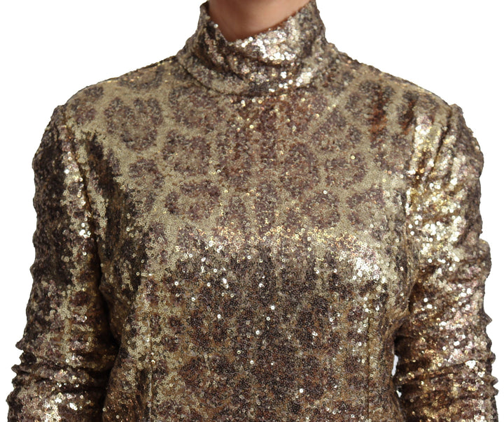 Women’s Dolce &amp; Gabbana Brown Leopard Fit Turtleneck Sequin Sweater