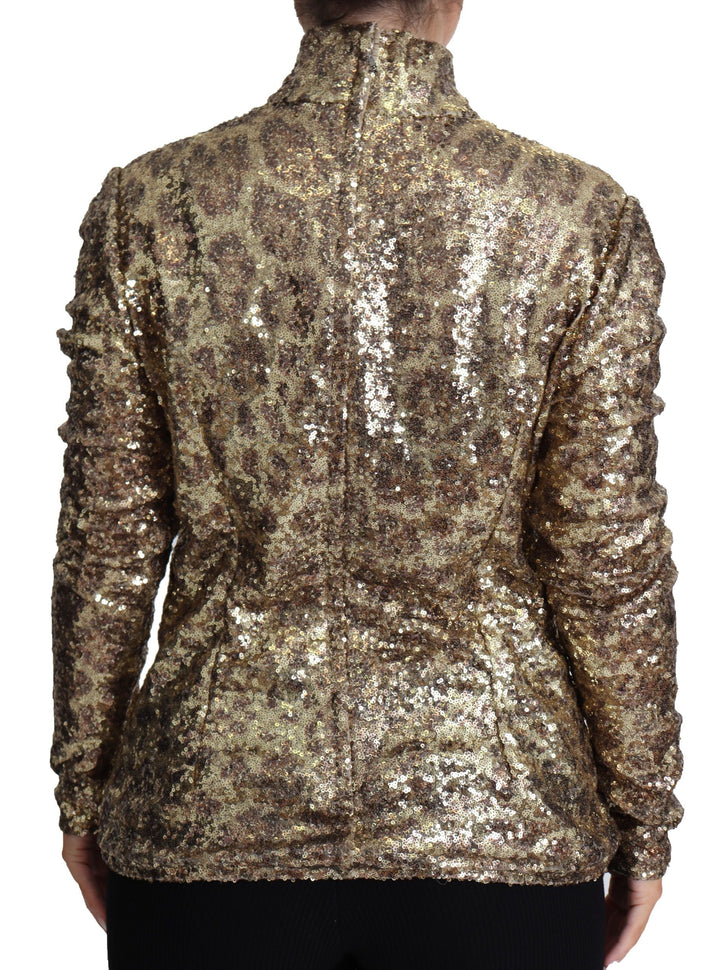 Women’s Dolce &amp; Gabbana Brown Leopard Fit Turtleneck Sequin Sweater