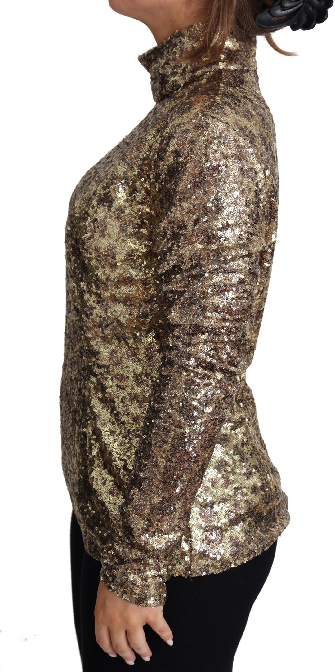 Women’s Dolce &amp; Gabbana Brown Leopard Fit Turtleneck Sequin Sweater