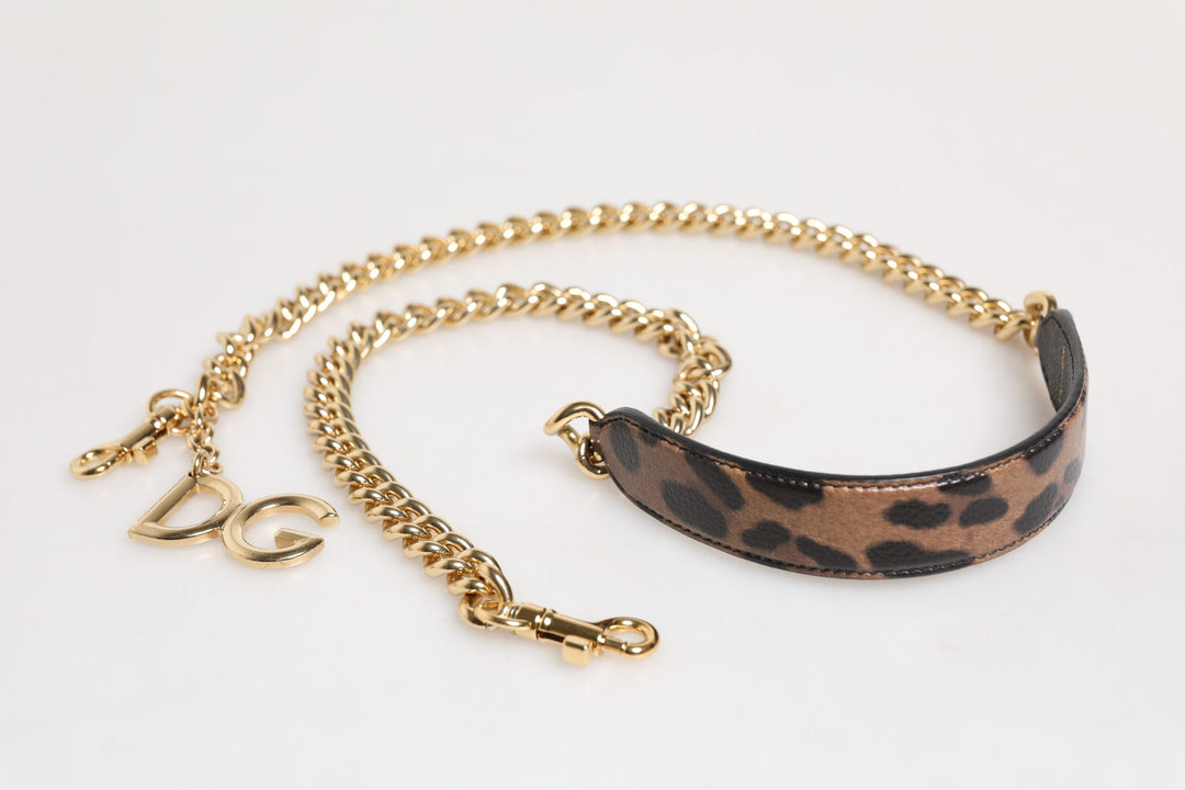 Women’s Dolce &amp; Gabbana Brown Leopard Gold Brass Chain Accessory Shoulder Strap