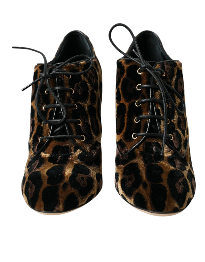 Women’s Dolce &amp; Gabbana Brown Leopard Hair Lace Up Booties Shoes