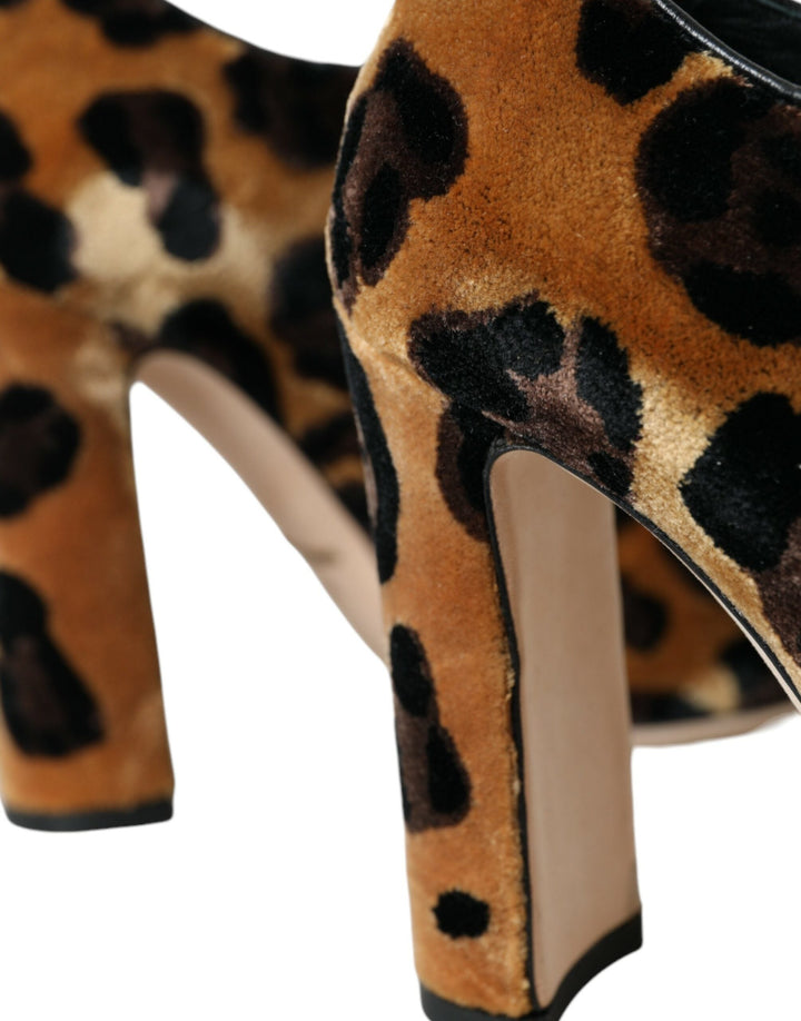 Women’s Dolce &amp; Gabbana Brown Leopard Hair Lace Up Booties Shoes
