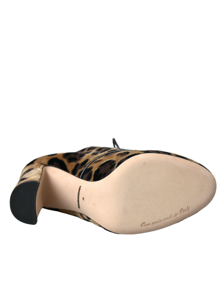 Women’s Dolce &amp; Gabbana Brown Leopard Hair Lace Up Booties Shoes