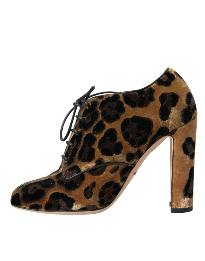 Women’s Dolce &amp; Gabbana Brown Leopard Hair Lace Up Booties Shoes